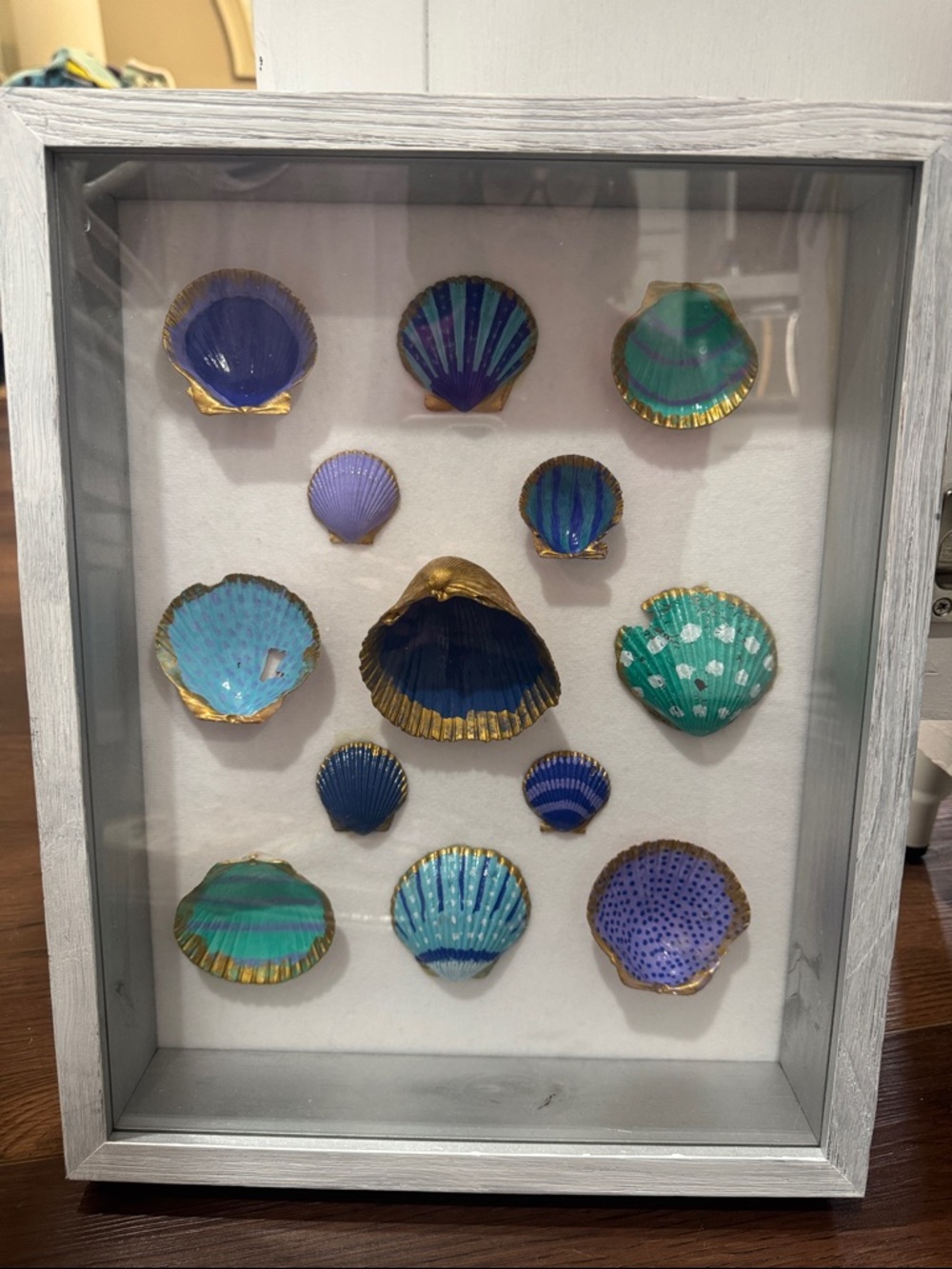 Framed Decorative Seashell Shadow Box - Blue & Teal Shells
